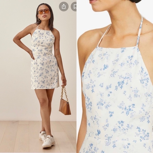 Reformation Lula Tasha Halterneck Woven Mini Dress. Size 0. P/65/A1647 - Picture 3 of 10